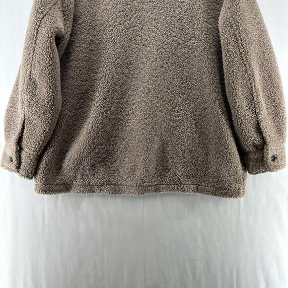 Calvin Klein Sherpa Jacket Womens Size M Deep Pile Fleece Utility Shacket Brown - Picture 6 of 12